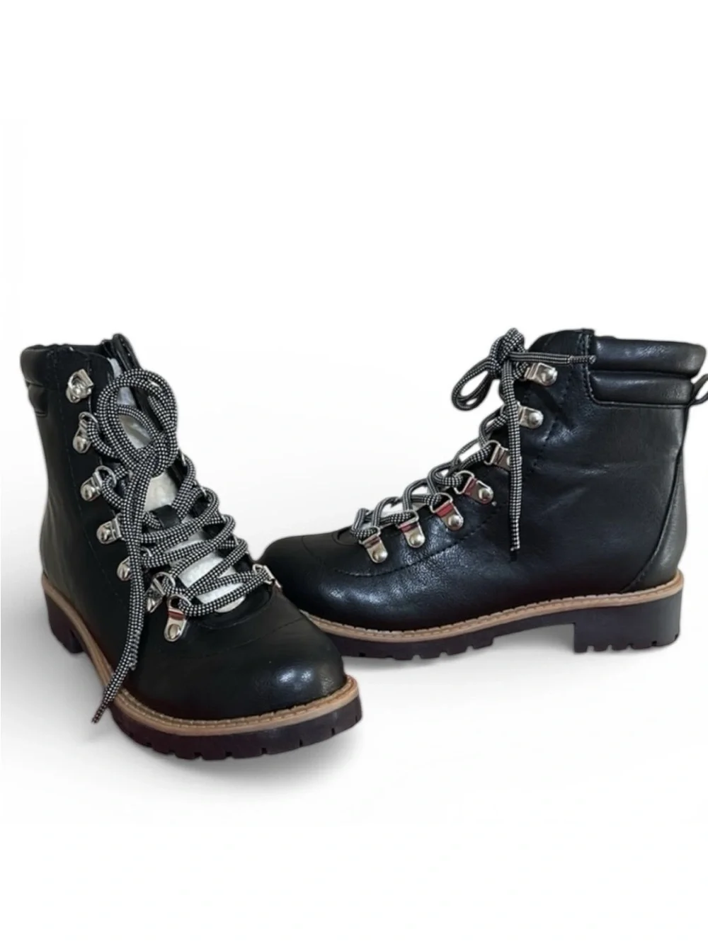 NWT Style & Co Black lace up & side zip ankle bootswith lug sole Womens Sz 5